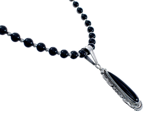 Sterling Silver Navajo Onyx Bead Necklace AX128217